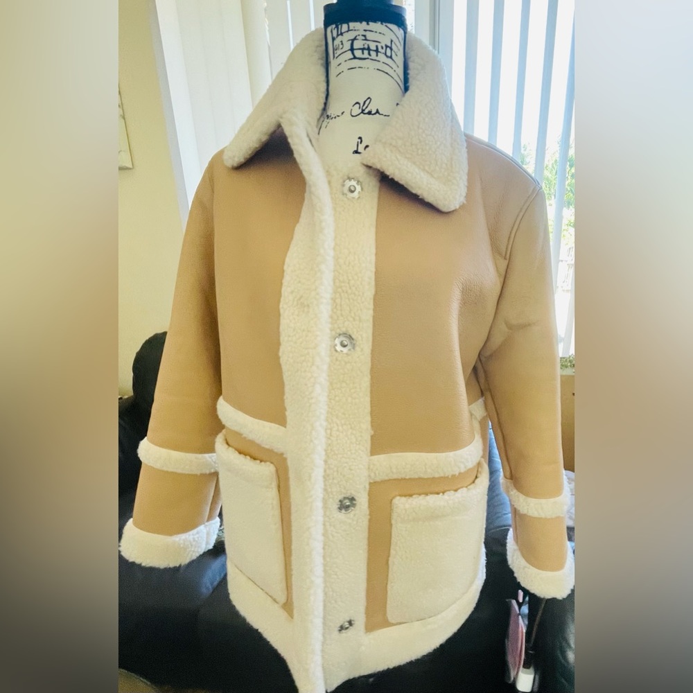Avec Les Filles Darylane Faux-Shearling  Faux-Leather Woman’s Coat  Size M